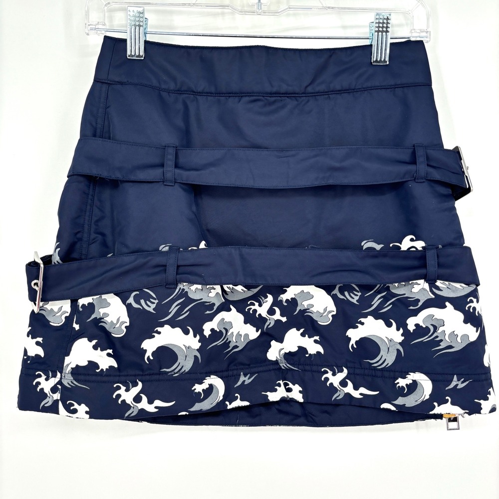 Farren Jean Andrea x Nyden H&M Mini Skirt Nylon Zip Belted Navy Wave Print S - Picture 2 of 10
